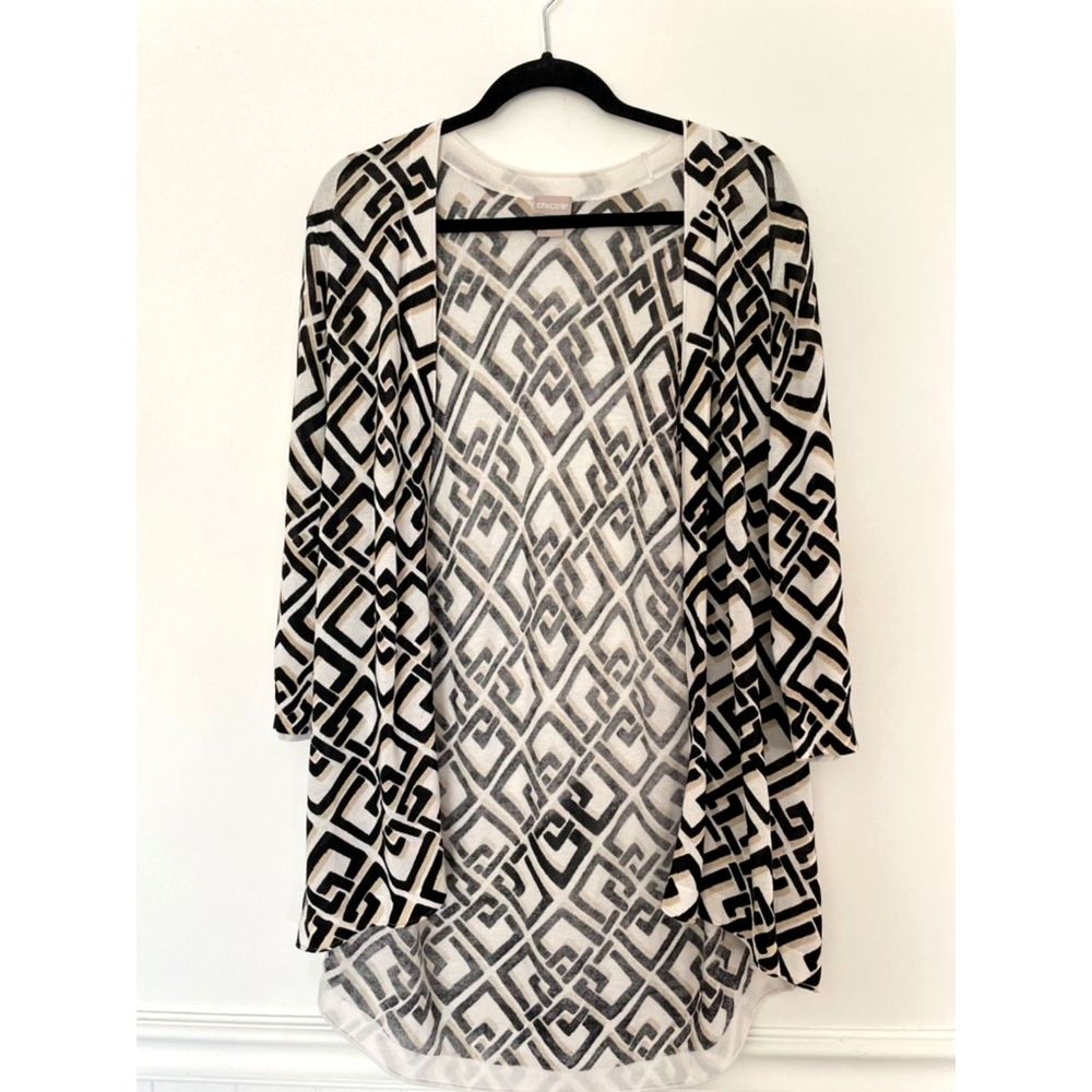 Chico's 2 Open Front Cotton Blend Sweater Cardigan Size Large/12 Neutral